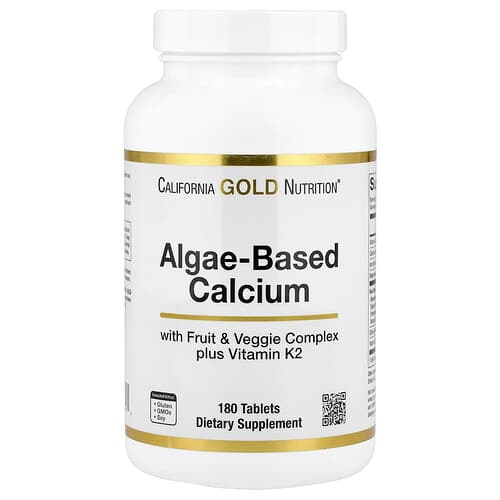 California Gold Nutrition, Algae-Based Calcium with Vitamin D3, and Magnesium, Organic Strawberry, Raspberry, and Blueberry, 180 Tablets