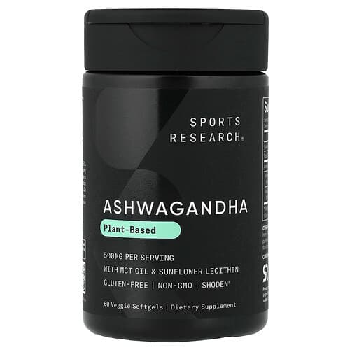 Sports Research, Ashwagandha, Plant-Based, 60 Veggie Softgels (250 mg per Softgel)