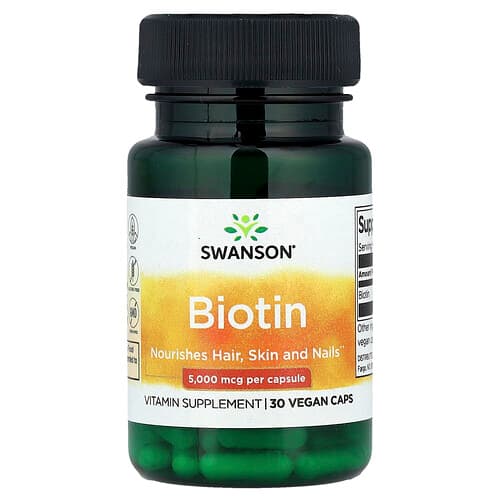 Swanson Vitamins, Biotin, 5,000 mcg, 30 Vegan Caps