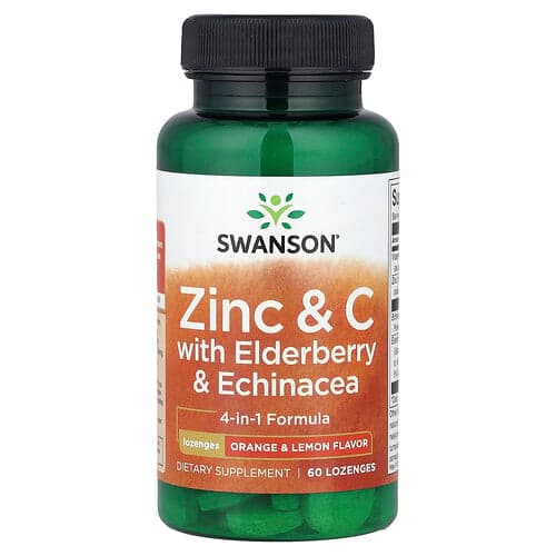 Swanson Vitamins, Zinc & C with Elderberry & Echinacea, Orange & Lemon, 60 Lozenges