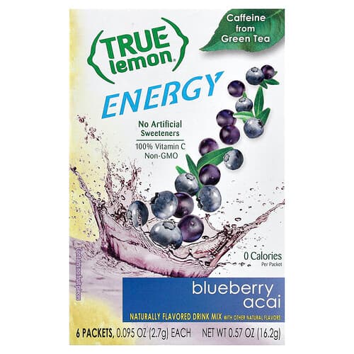 True Citrus, True Lemon®, Energy, Blueberry Acai, 6 Packets, 0.095 oz (2.7 g) Each