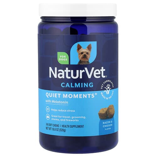 NaturVet, Calming, Quiet Moments® with Melatonin, For Dogs, Bacon & Chicken, 240 Soft Chews, 18.6 oz (528 g)