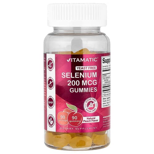 Vitamatic, Selenium Gummies, Sugar Free, Natural Peach, 200 mcg, 90 Gummies