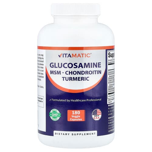 Vitamatic, Glucosamine, MSM, Chondroitin, Turmeric, 180 Veggie Capsules