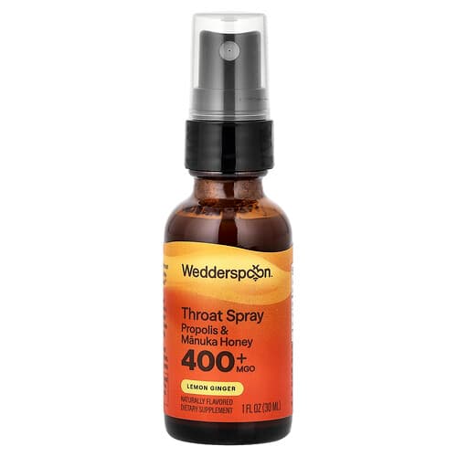 Wedderspoon, Manuka Honey & Propolis Throat Spray, Lemon Ginger, MGO 400+, 1 fl oz (30 ml)