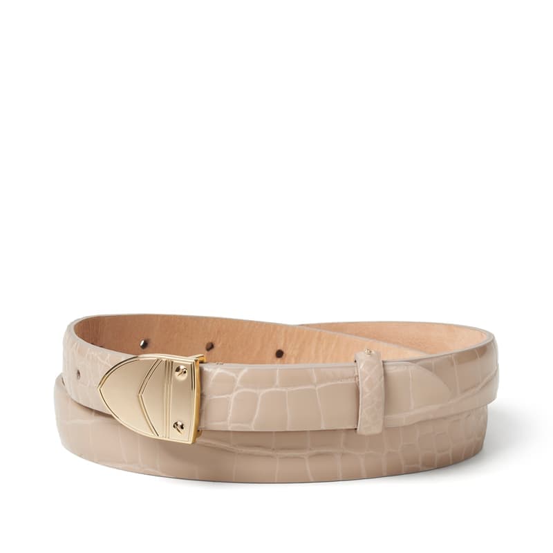 Aspinal of London Mayfair® Women's Waist Belt in Soft Taupe Patent Cro