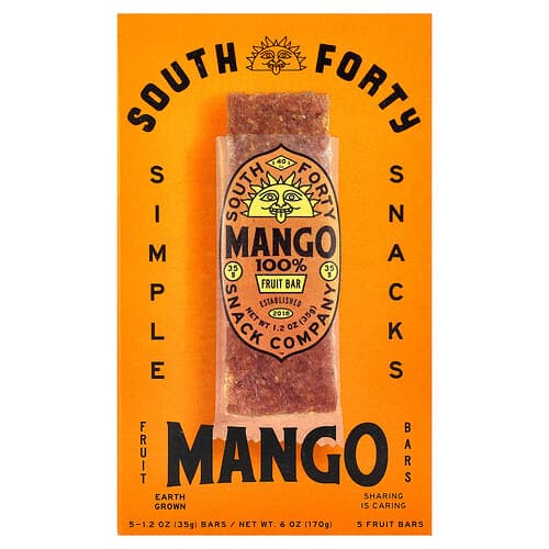 South Forty Snack Company, Fruit Bar, 100% Mango, 5 Bars, 1.2 oz (35 g) Each