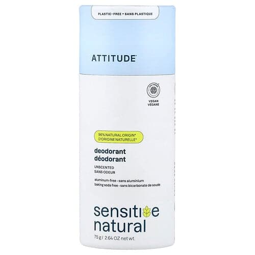ATTITUDE, Sensitive Natural, Deodorant, Unscented, 2.64 oz (75 g)