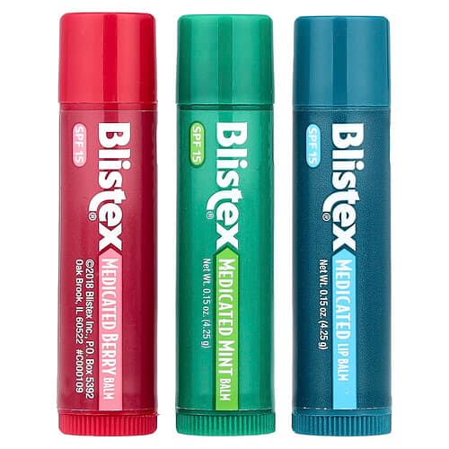 Blistex, Medicated Lip Balm, SPF 15, Mint, Berry, Classic , 3 Pack, 0.15 oz (4.25 g) Each