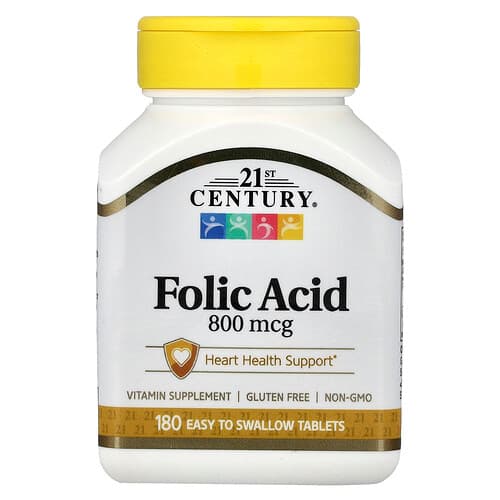 21st Century, Folic Acid, 800 mcg, 180 Easy to Swallow Tablets