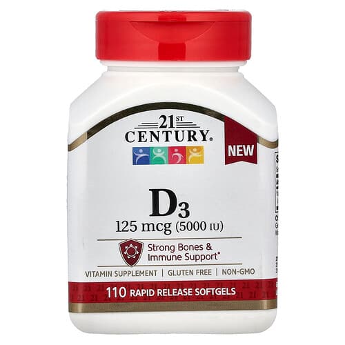 21st Century, Vitamin D3, 125 mcg (5,000 IU), 110 Rapid Release Softgels