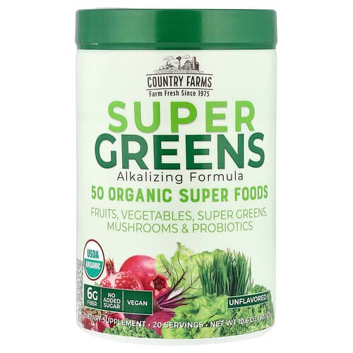 Country Farms, Super Greens, Alkalizing Formula, Unflavored, 10.6 oz (300 g)