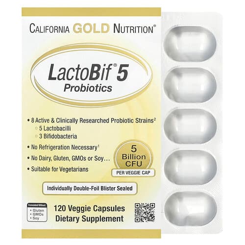 California Gold Nutrition, LactoBif® 5 Probiotics, 5 Billion CFU, 120 Veggie Capsules