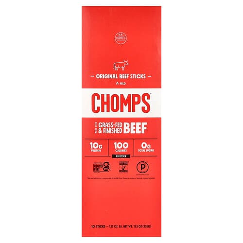 Chomps, Original Beef Sticks, Mild, 10 Sticks, 1.15 oz (32 g) Each