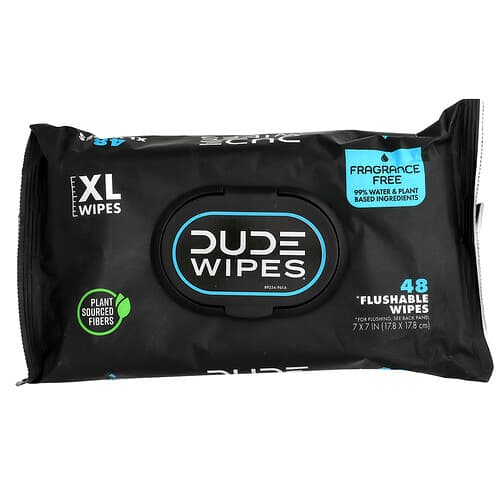 Dude Products, Flushable Wipes, XL, Fragrance Free, 48 Wipes