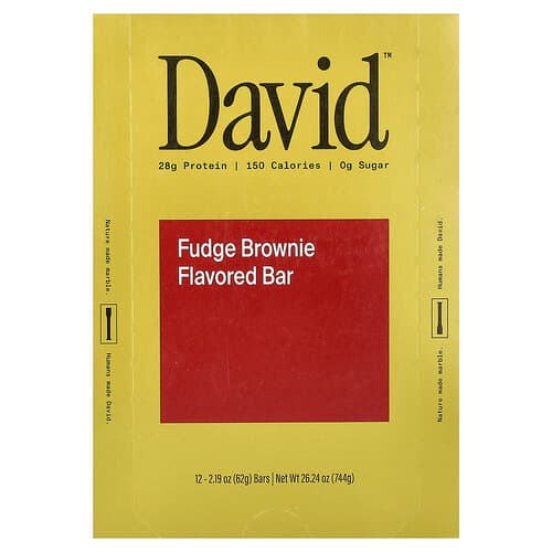 David Protein , Protein Bar, Fudge Brownie, 12 Bars, 2.19 oz (62 g) Each