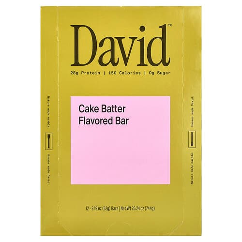 David Protein , Protein Bar, Cake Batter, 12 Bars, 2.19 oz (62 g) Each