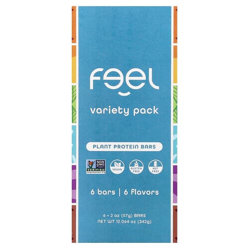 The Feel Bar, Plant Protein Bars, Variety Pack, 6 Bars, 2 oz (57 g) Each