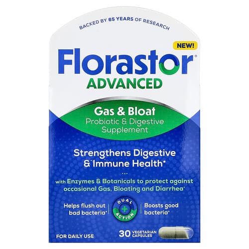 Florastor, Advanced, Gas & Bloat, 30 Vegetarian Capsules