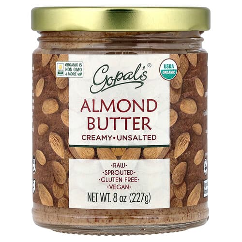 Gopal's, Organic Almond Butter, Creamy, Unsalted, 8 oz (227 g)