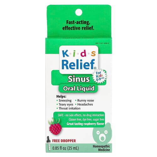Homeolab USA, Kids Relief, Sinus Oral Liquid, For Kids 0-9 Yrs, Raspberry , 0.85 fl oz (25 ml)