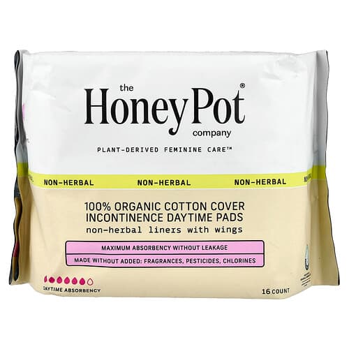 The Honey Pot Company, 100% Organic Cotton Cover Incontinence Daytime Pads, 16 Count