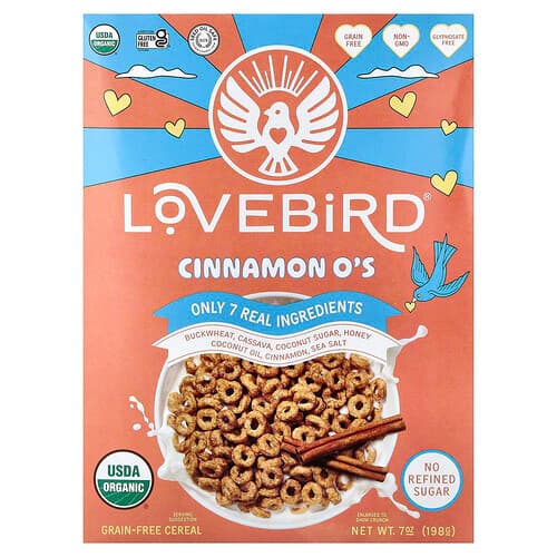Lovebird, Grain-Free Cereal, Cinnamon O's, 7 oz (198 g)