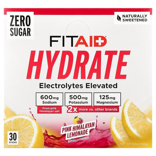 FITAID, Hydrate, Pink Himalayan Lemonade, 30 Sticks, 0.18 oz (5.2 g) Each