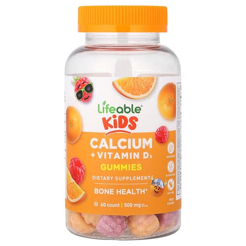 Lifeable, Kids Calcium + Vitamin D3 Gummies, Fruit, 60 Gummies