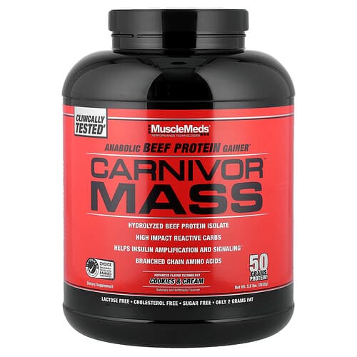 MuscleMeds, Carnivor™ Mass, Anabolic Beef Protein Gainer, Cookies & Cream, 5.8 lbs (2,632 g)