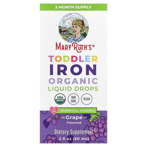 MaryRuth's, Toddler Iron Organic Liquid Drops, 1-3 Years, Grape, 2 fl oz (60 ml)