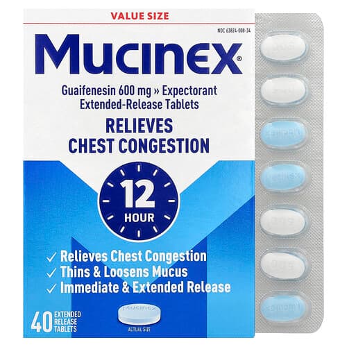 Mucinex, 12 HR Chest Congestion, 600 mg, 40 Extended-Release Tablets