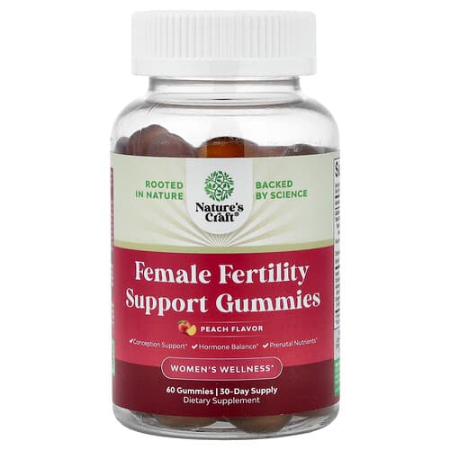 Nature's Craft, Women's Wellness, Female Fertility Support Gummies, Peach, 60 Gummies