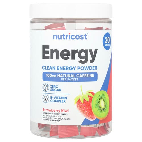 Nutricost, Energy, Clean Energy Powder, Strawberry Kiwi , 20 Stick Packs, 0.18 oz (5 g) Each