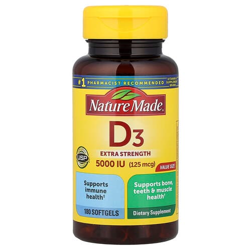 Nature Made, Vitamin D3, 125 mcg (5,000 IU), 180 Softgels