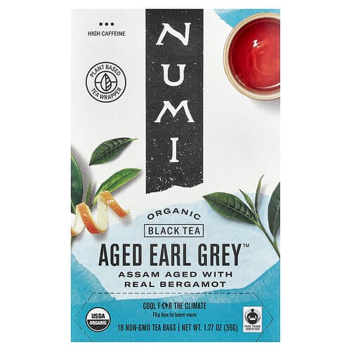 Numi Tea, Organic Black Tea, Aged Earl Grey™, 18 Tea Bags, 1.27 oz (36 g)