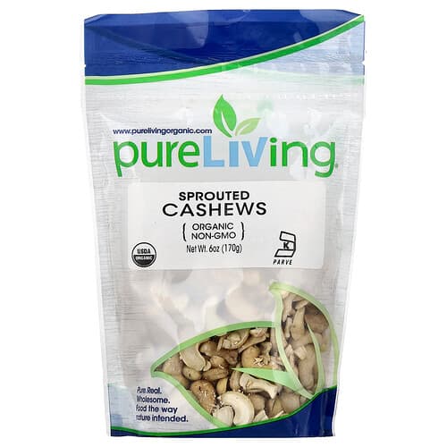 Pure Living, Organic Sprouted Cashews, 6 oz (170 g)