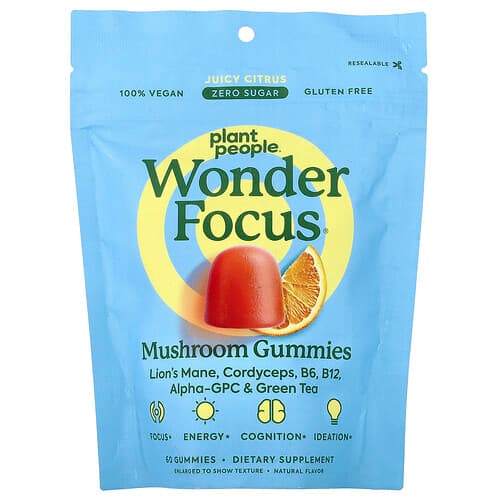 Plant People, WonderFocus®, Mushroom Gummies, Juicy Citrus, 60 Gummies