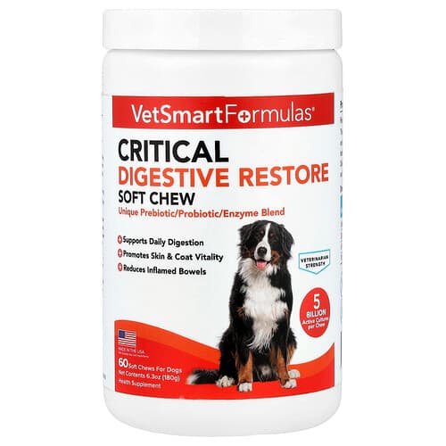 VetSmart Formulas, Critical Digestive Restore Soft Chew, For Dogs, 60 Soft Chews, 6.3 oz (180 g)