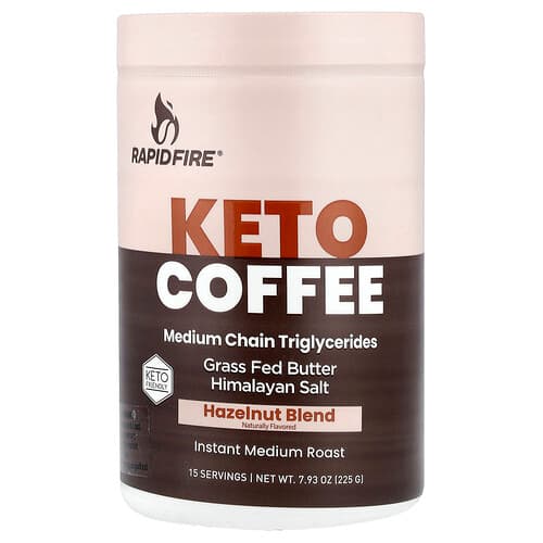 RAPIDFIRE, Keto Coffee, Hazelnut Blend, Instant, Medium Roast, 7.93 oz (225 g)