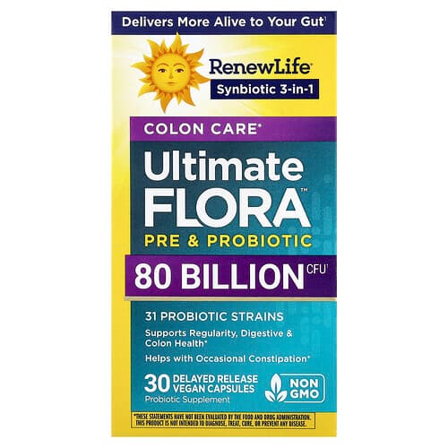 Renew Life, Colon Care Ultimate Flora™ Pre & Probiotic, 30 Delayed Release Vegan Capsules