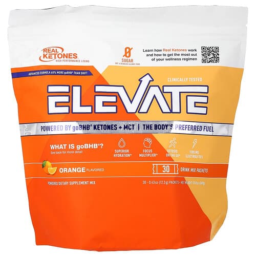 Real Ketones, Elevate, Orange, 30 Drink Mix Packets, 0.43 oz (12.3 g) Each