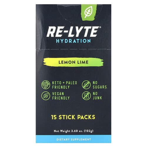 Redmond, Re-Lyte® Hydration, Lemon Lime , 15 Stick Packs, 0.24 oz (6.8 g) Each