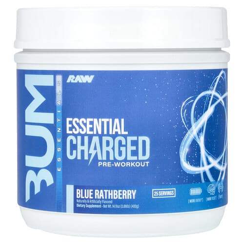 Raw Nutrition, Bum Essentials, Essential Charged Pre-Workout, Blue Rathberry, 0.88 lb (400 g)