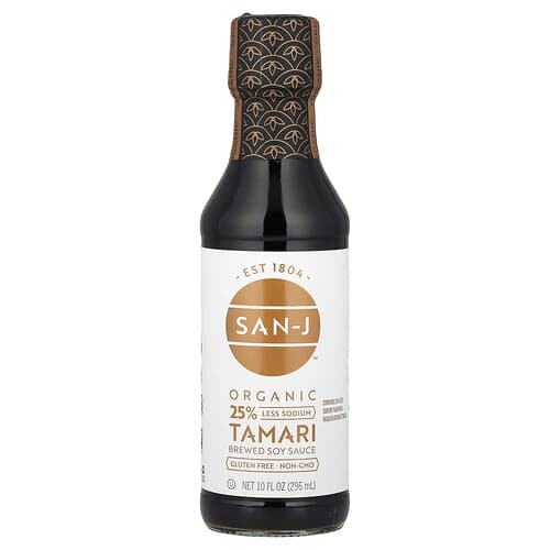 San-J, Organic Tamari Brewed Soy Sauce, Less Sodium, 10 fl oz (296 ml)