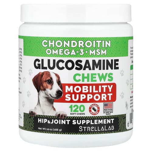 StrellaLab, Glucosamine Chews, For Dogs and Cats, Peanut Butter, 120 Soft Chews, 10 oz (288 g)
