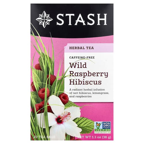 Stash Tea, Herbal Tea, Wild Raspberry Hibiscus, Caffeine-Free, 20 Tea Bags, 1.3 oz (38 g)