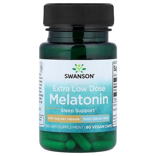 Swanson Vitamins, Melatonin, Extra Low Dose , 500 mcg, 60 Vegan Caps