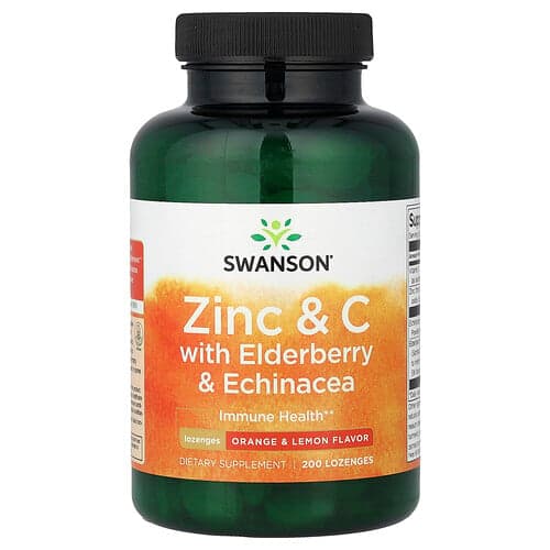 Swanson Vitamins, Zinc & C with Elderberry & Echinacea, Orange & Lemon, 200 Lozenges