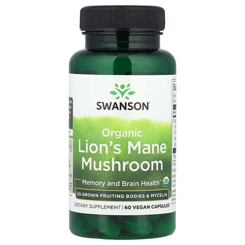 Swanson Vitamins, Organic Lion's Mane Mushroom, 60 Vegan Capsules (500 mg per Capsule)